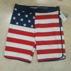 Old navy swimming trunks shorts sz 38 American flag theme 10in NWT
